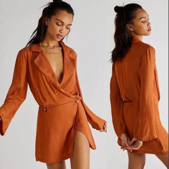 Free People Simone Dress Cinnabar Sienna Long Sleeve Blazer Mini Dress Size S - Picture 9 of 9